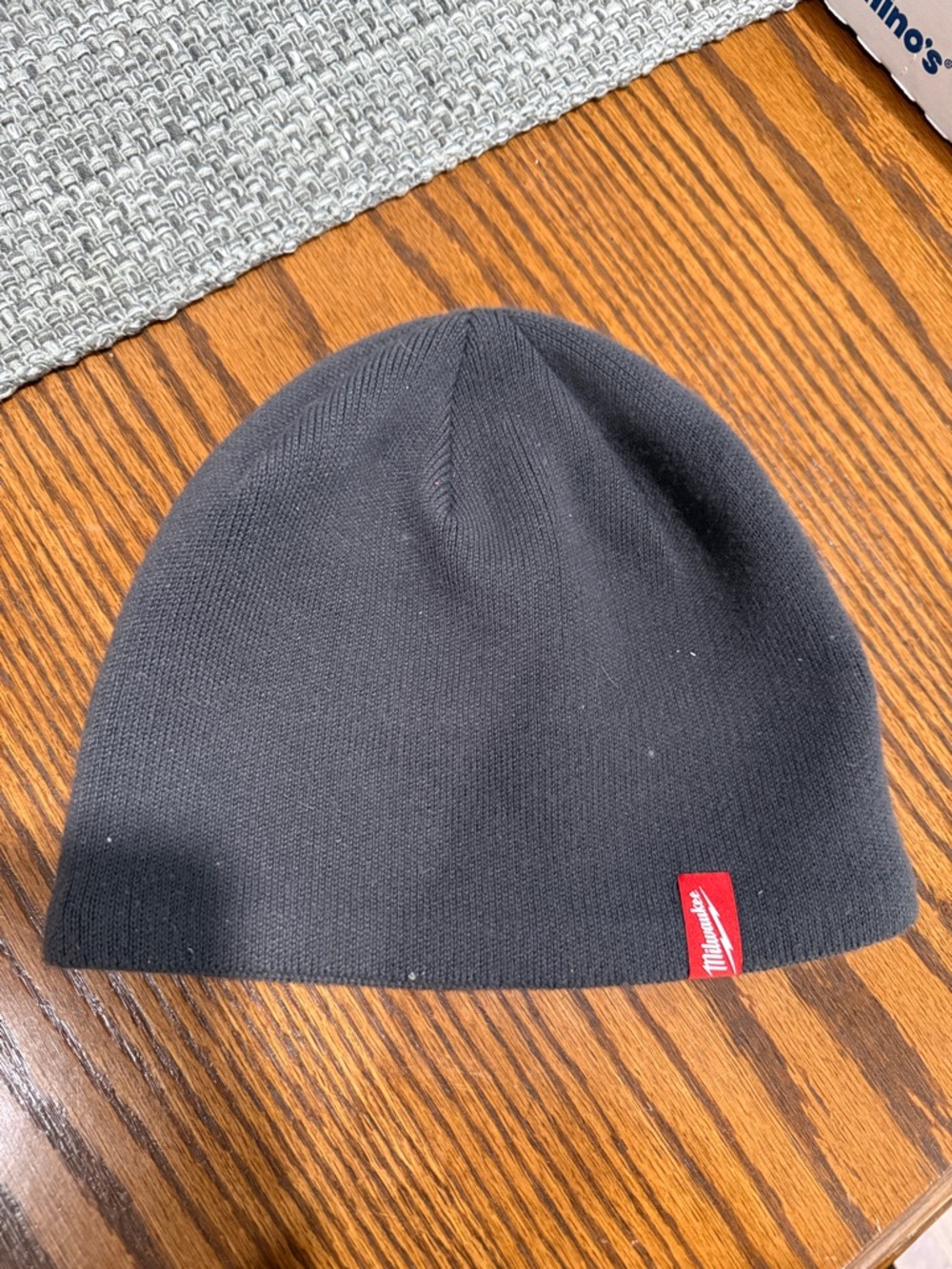 Men's Gray Knit Beanie with Red Logo Tag